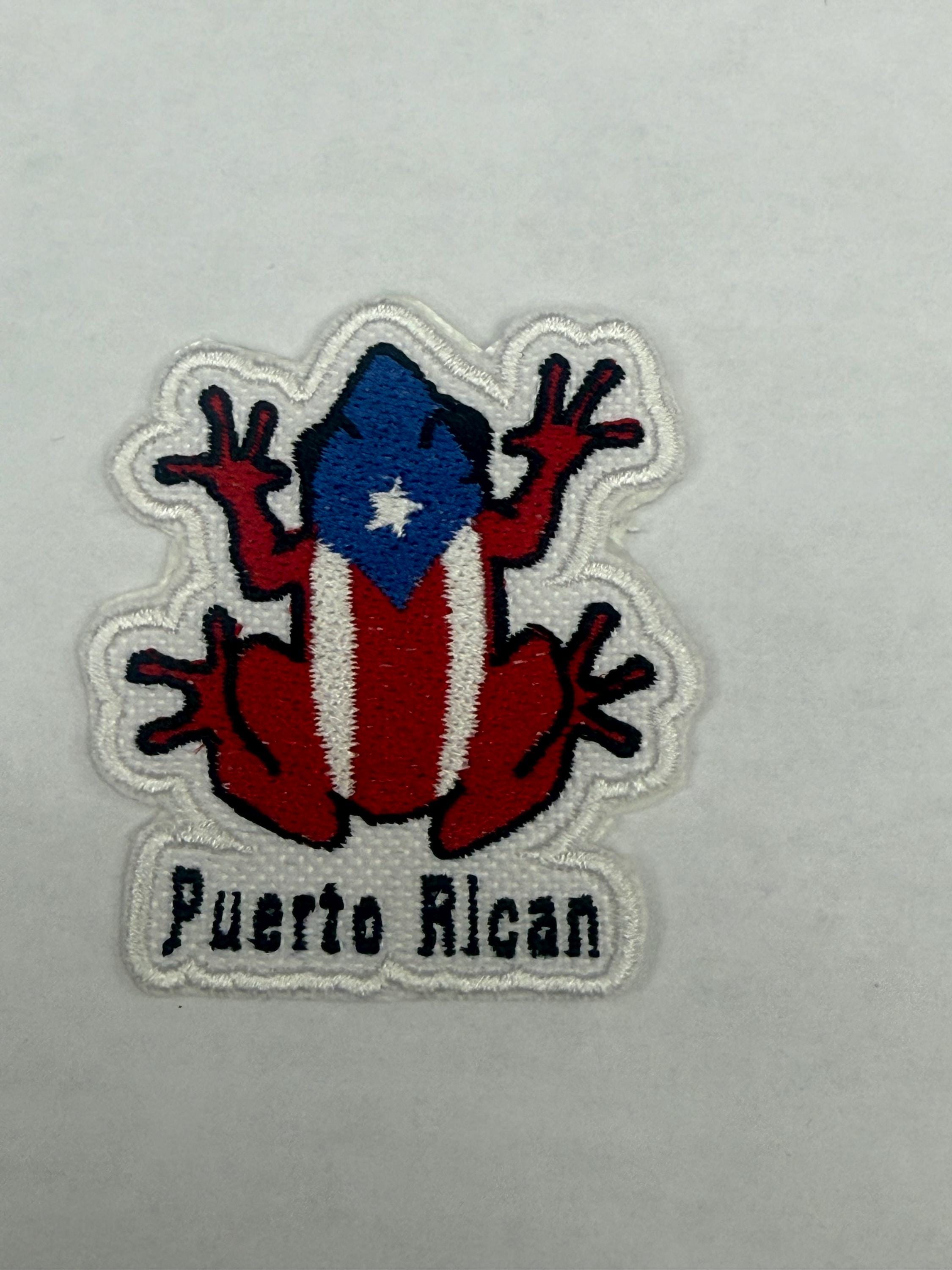 Puerto Rican Coquí Flag Iron-On Patch: Boricua Embroidered