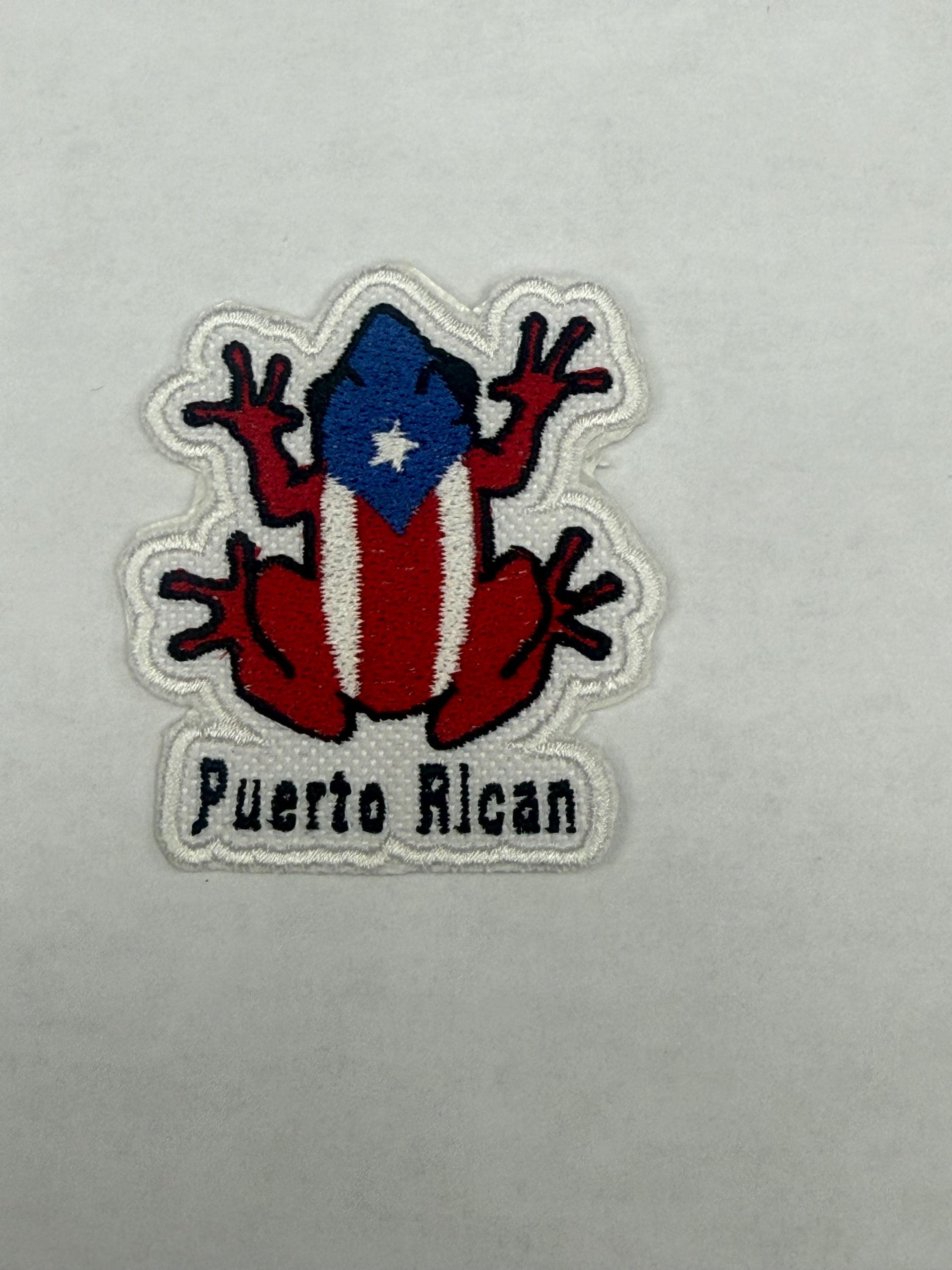 Puerto Rican Coquí Flag Iron-On Patch: Boricua Embroidered
