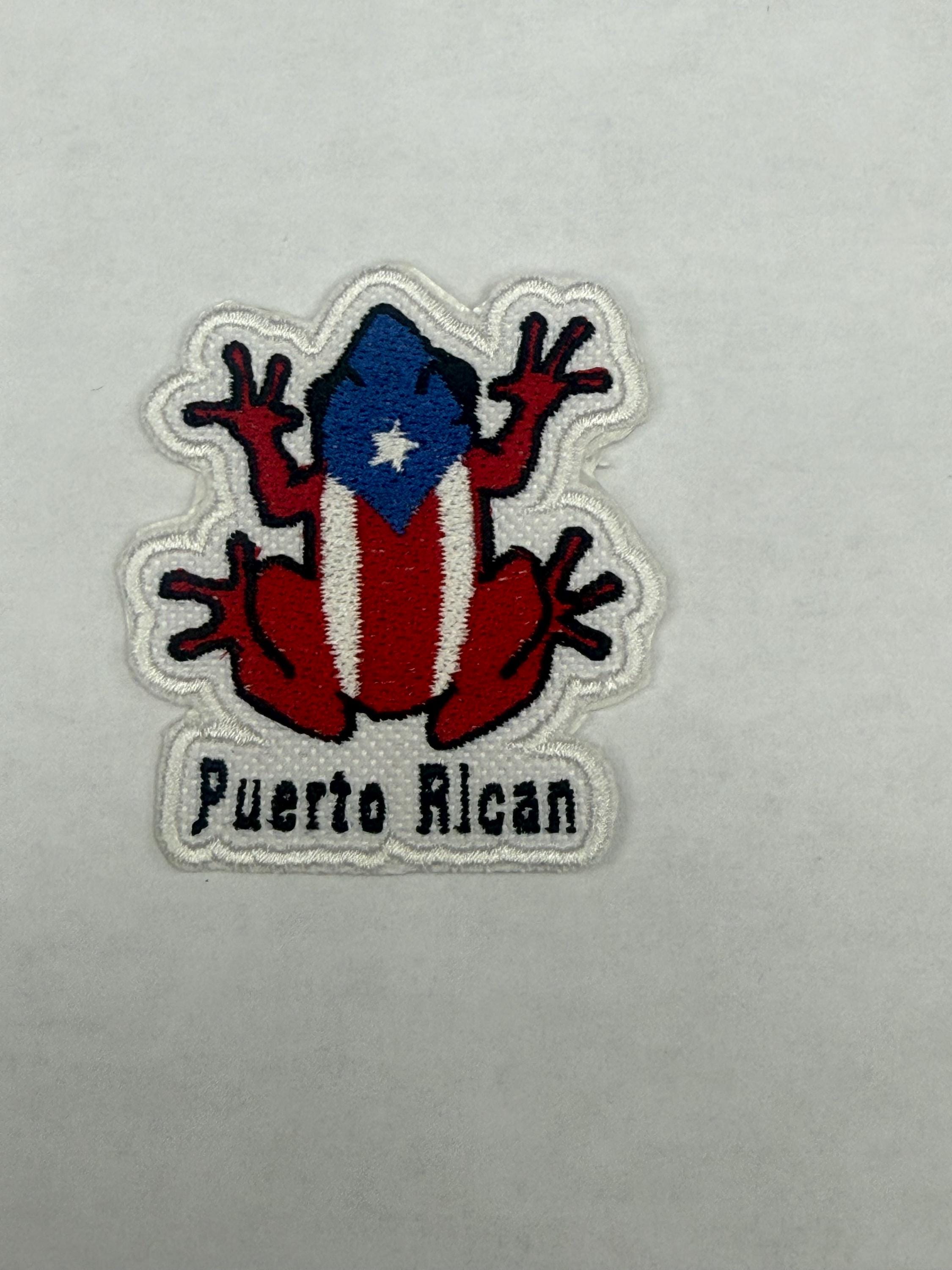 Puerto Rican Coquí Flag Iron-On Patch: Boricua Embroidered
