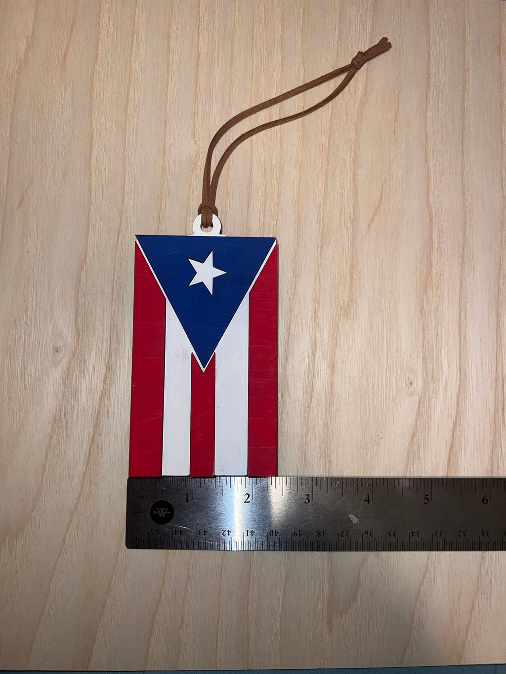 Puerto Rico Flag Car Charm: Wood Rear View Mirror Accessory