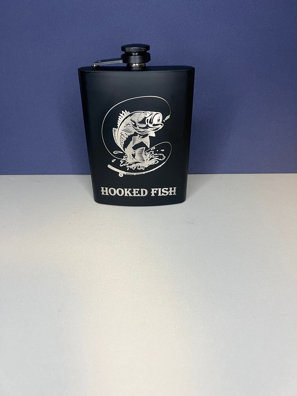 Hooked Fish Flask: Black Stainless Steel Liquor Flask for Fishing