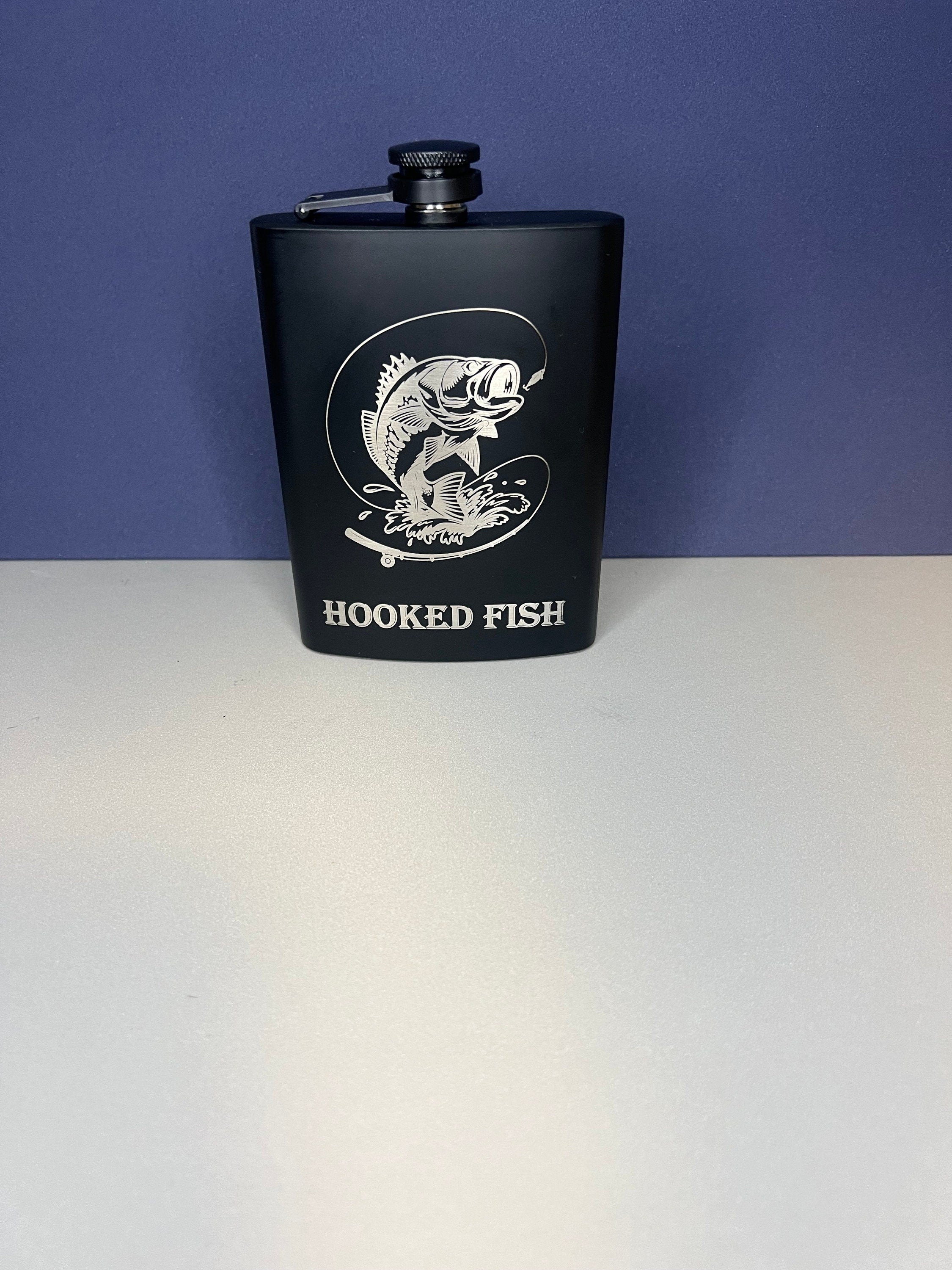 Hooked Fish Flask: Black Stainless Steel Liquor Flask for Fishing