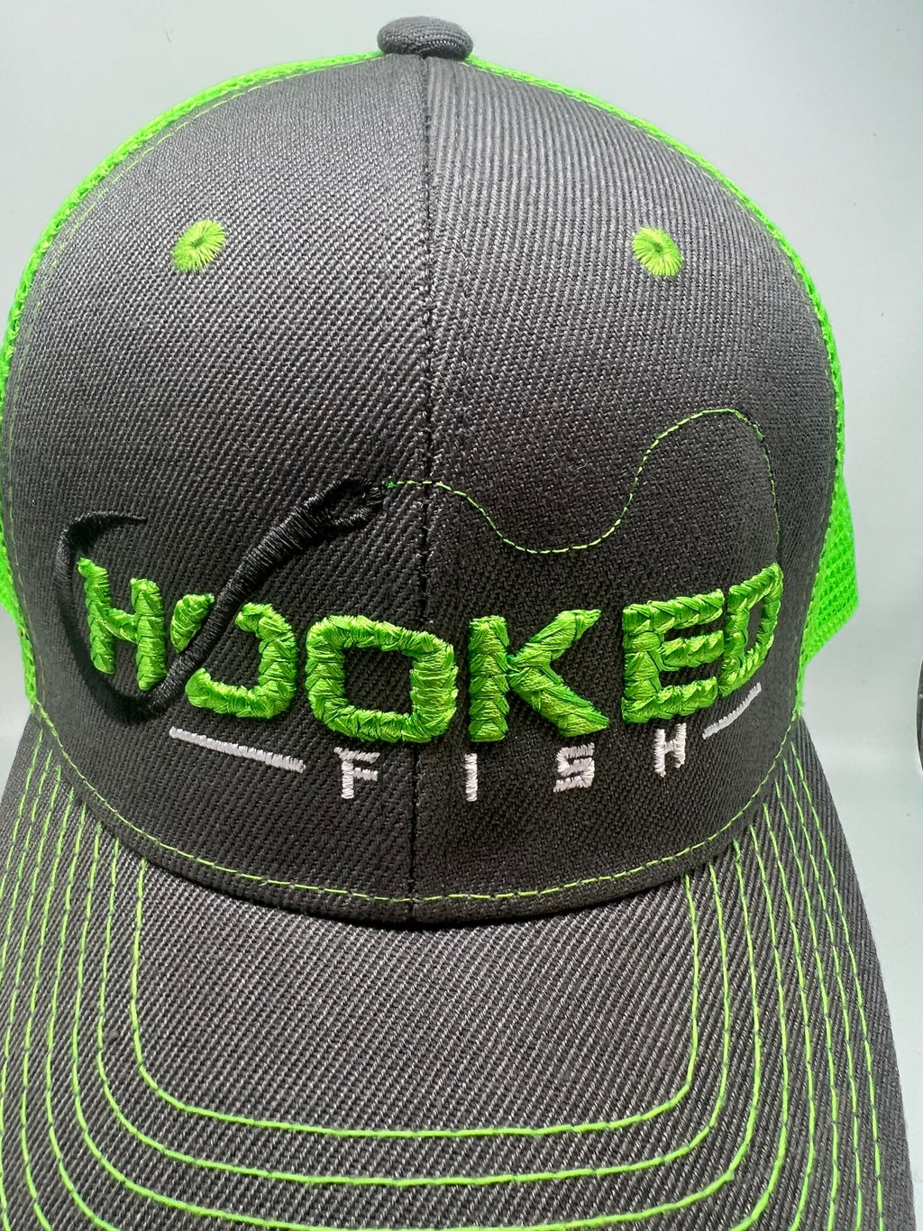 Hooked Fish / 3D PUFF / Bass fishing / Bass hat/ Green