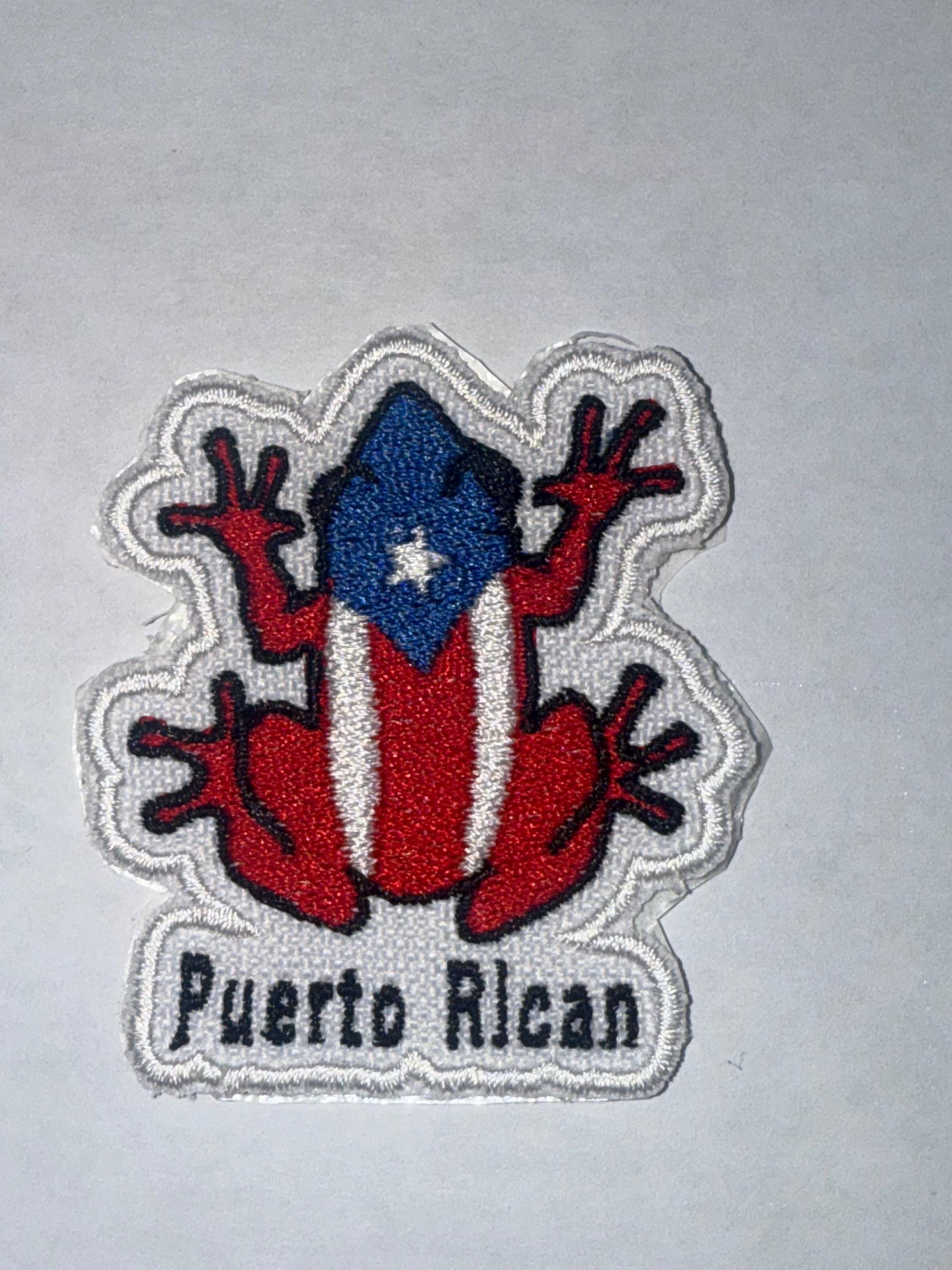 Puerto Rican Coquí Flag Iron-On Patch: Boricua Embroidered