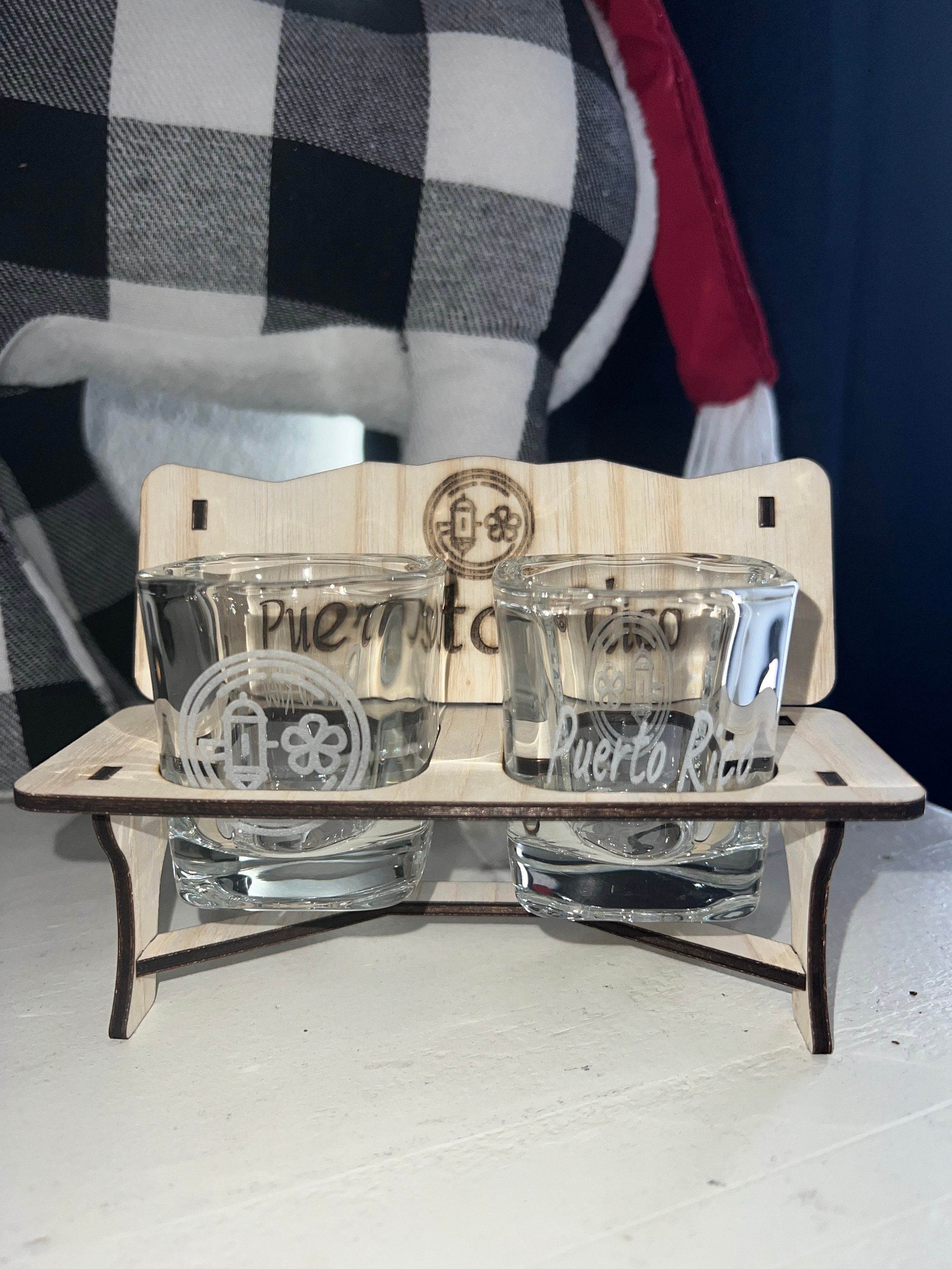 Puerto Rico Engraved Shot Glasses: Crystal Collectible Souvenir