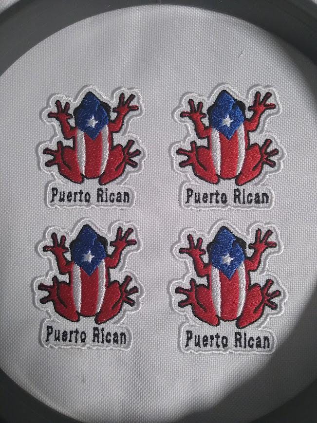 Puerto Rican Coquí Flag Iron-On Patch: Boricua Embroidered