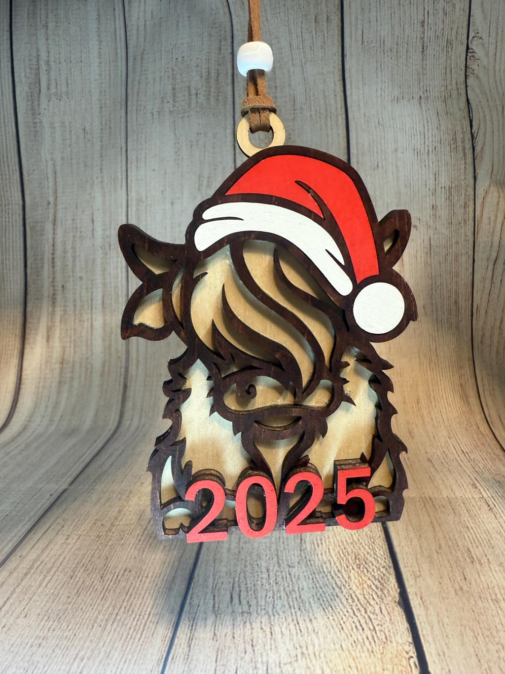 Santa Highland Cow Ornament Digital Design: Laser Cut SVG, PDF, PNG (2025)