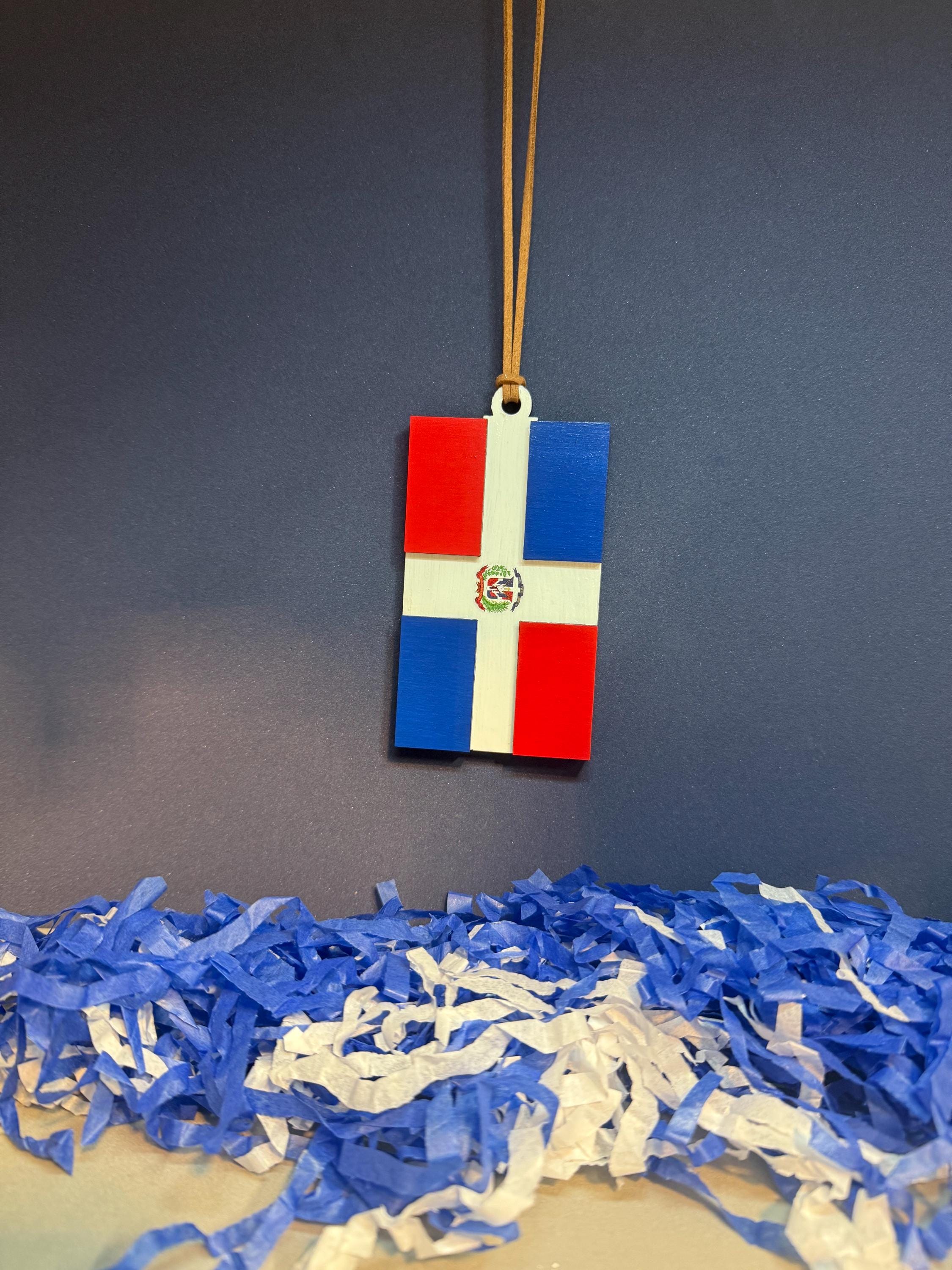 Puerto Rico Flag Car Charm: Wood Rear View Mirror Accessory