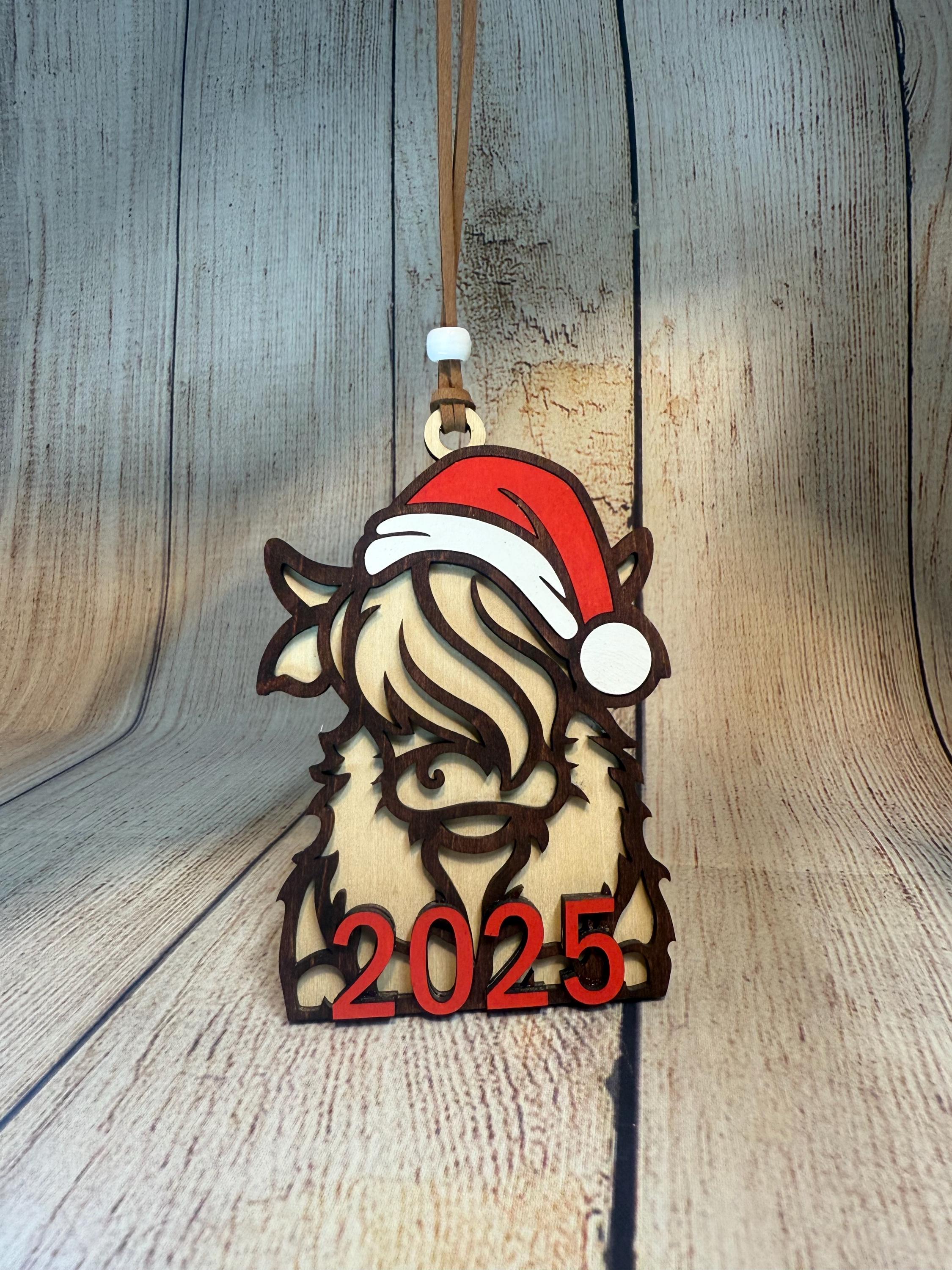 Santa Highland Cow Ornament, Christmas Tree