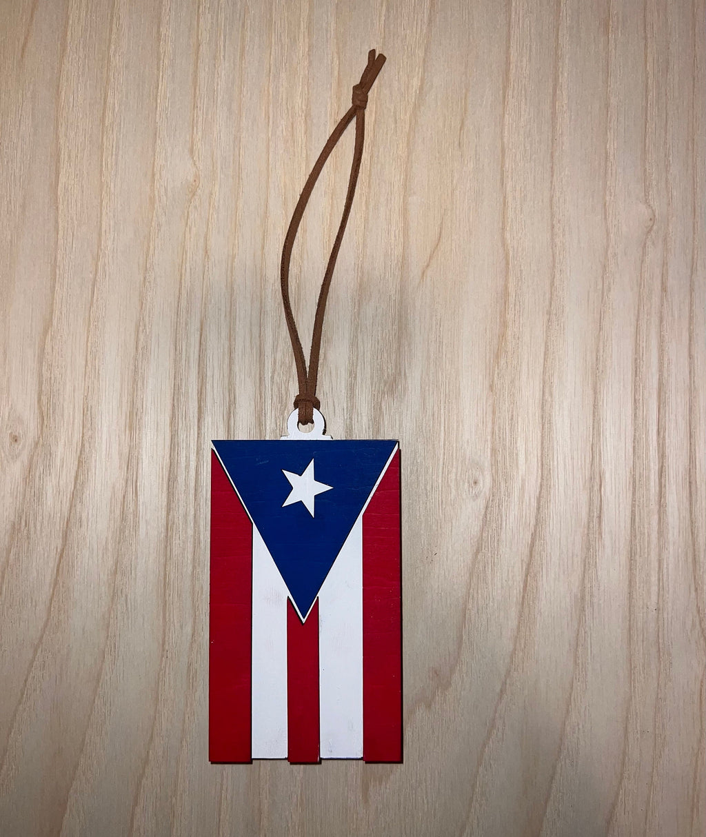 Puerto Rico Flag Car Charm: Wood Rear View Mirror Accessory