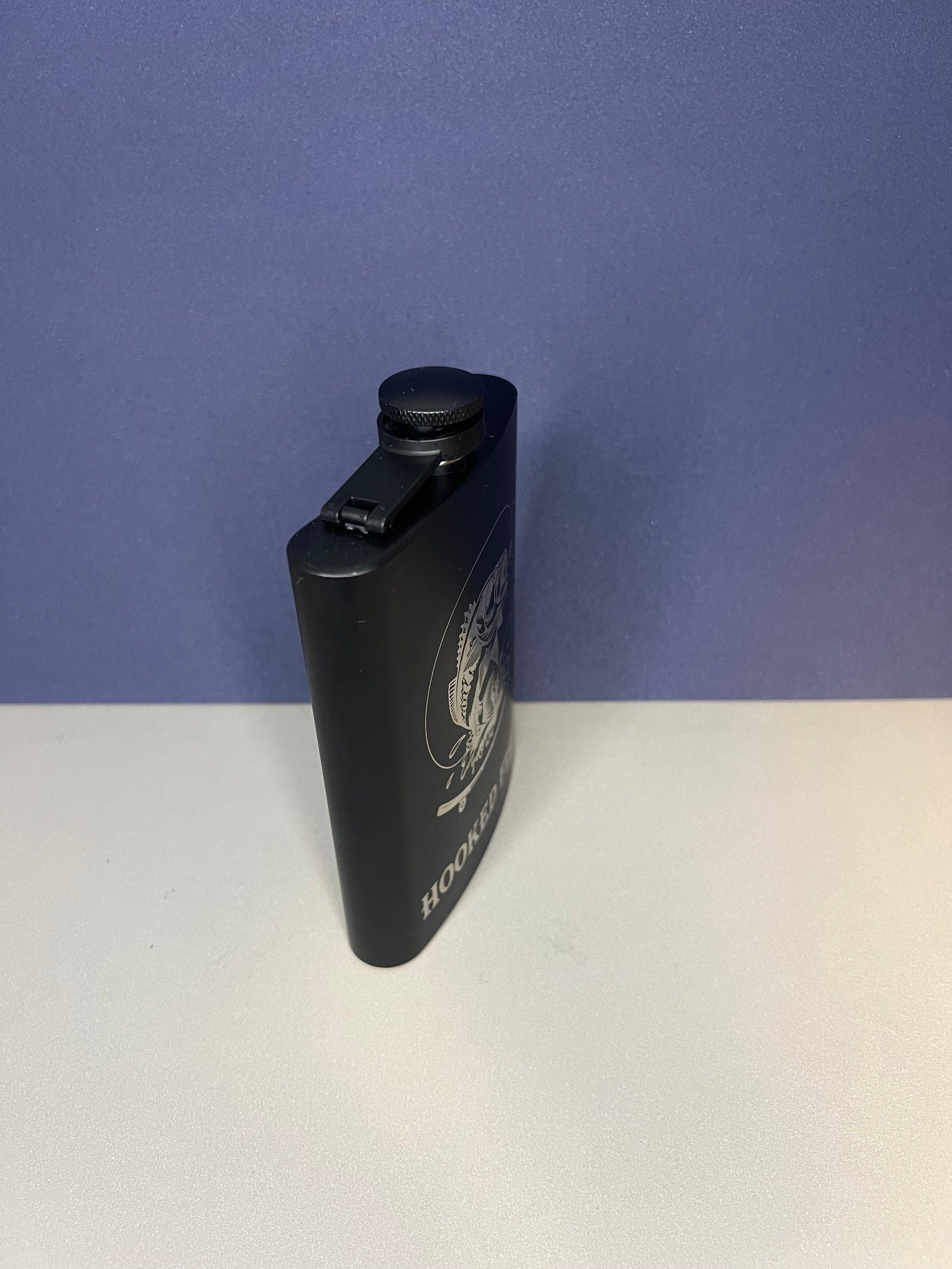 Hooked Fish Flask: Black Stainless Steel Liquor Flask for Fishing
