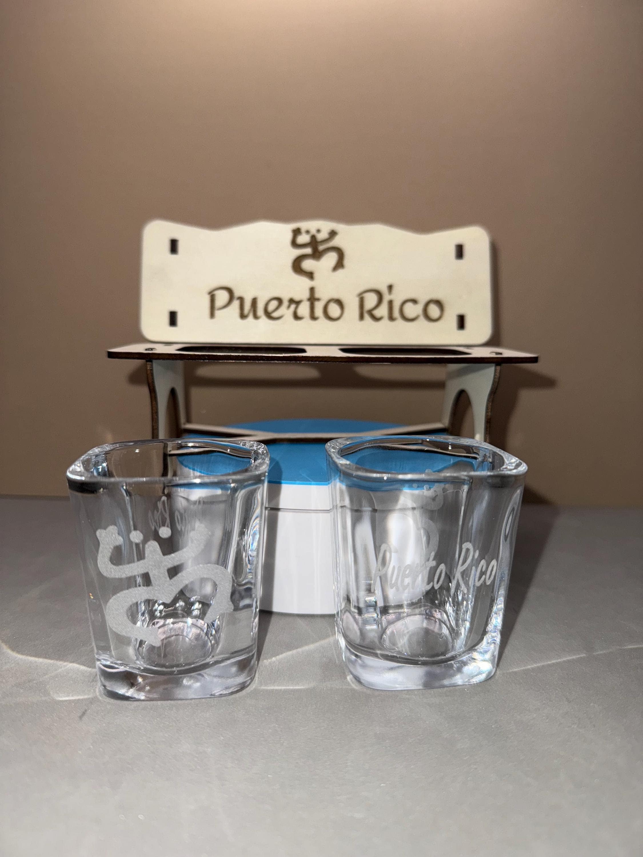 Puerto Rico Engraved Shot Glasses: Crystal Collectible Souvenir