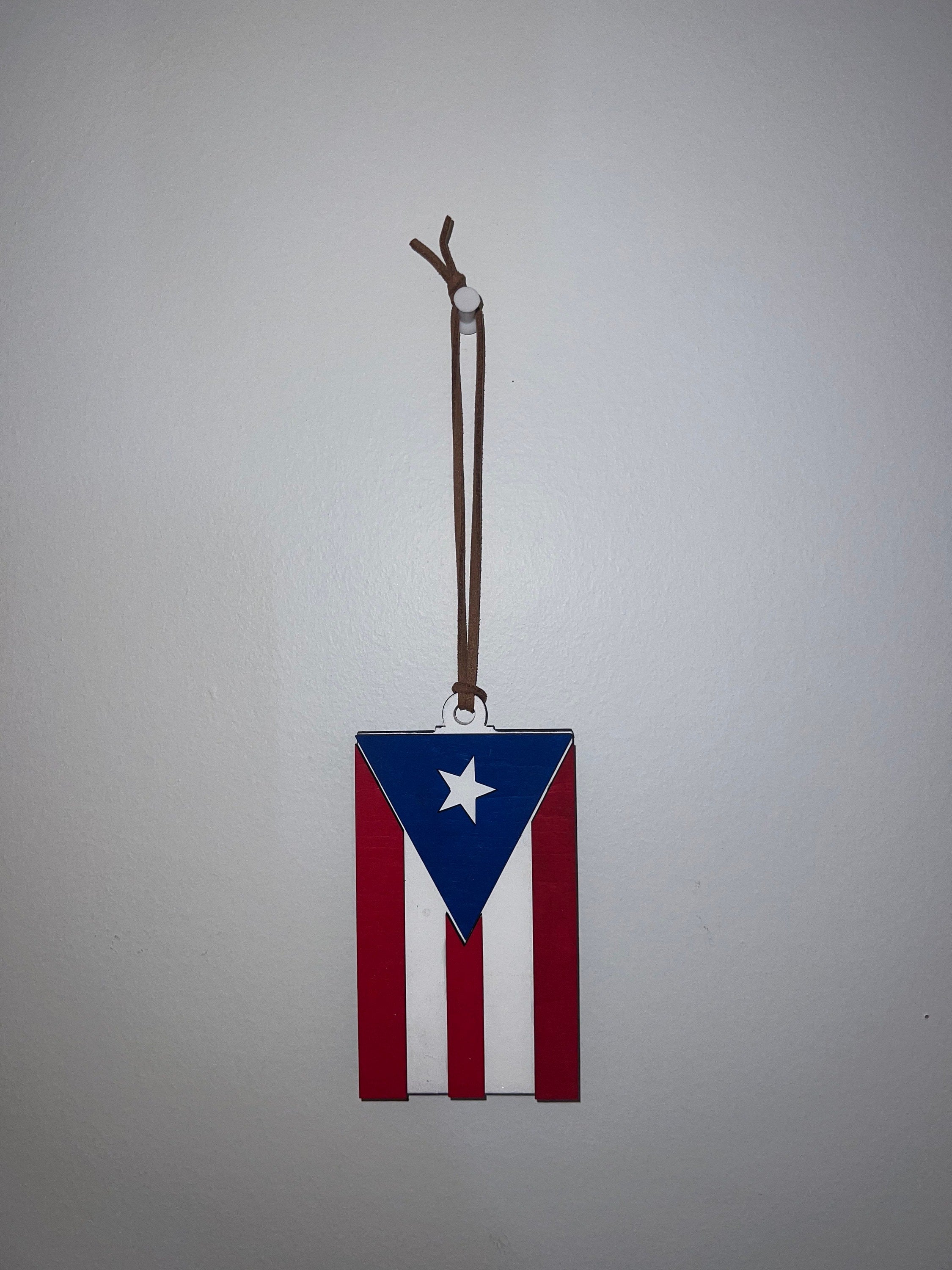 Puerto Rico Flag Car Charm: Wood Rear View Mirror Accessory