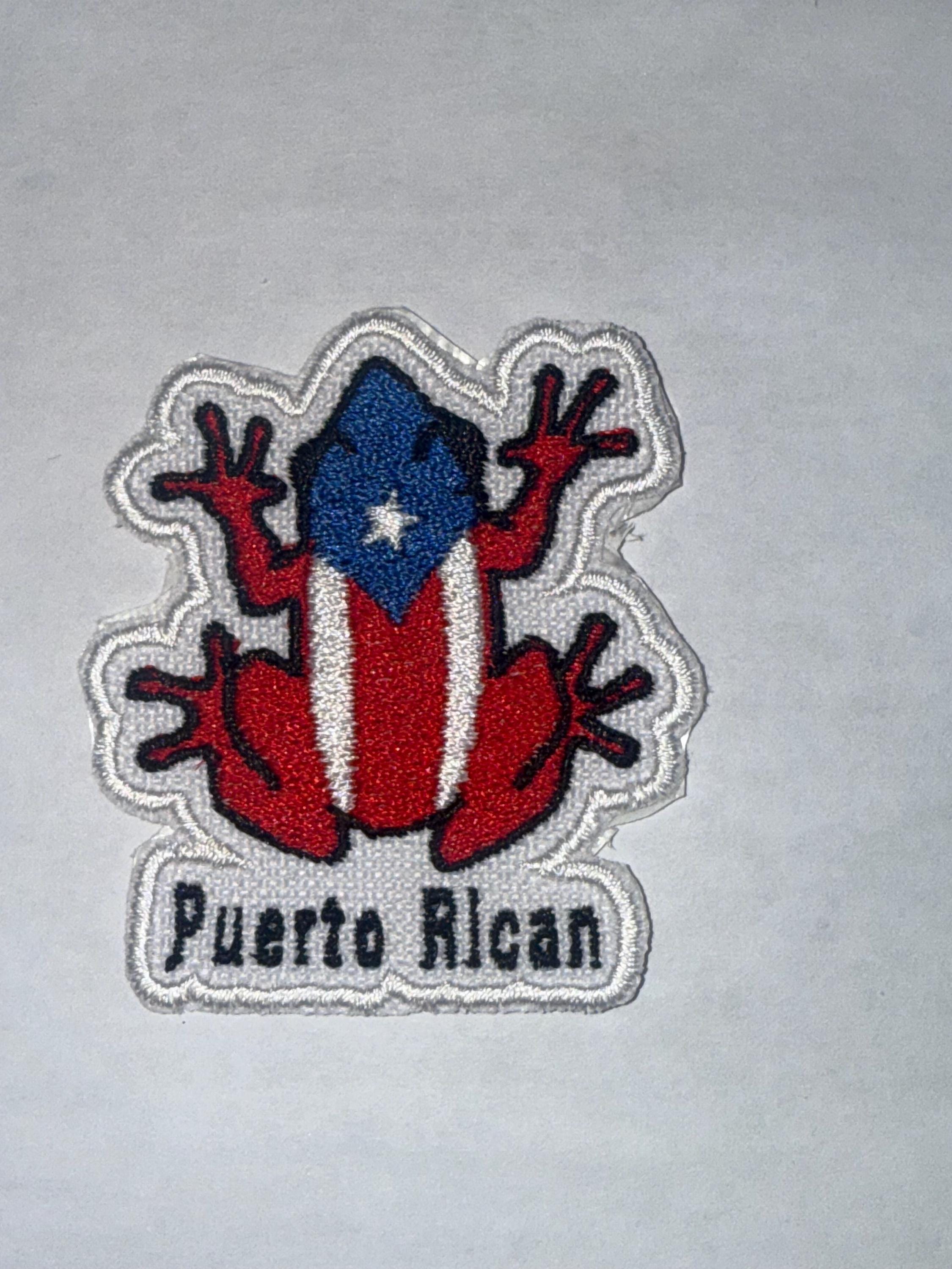 Puerto Rican Coquí Flag Iron-On Patch: Boricua Embroidered