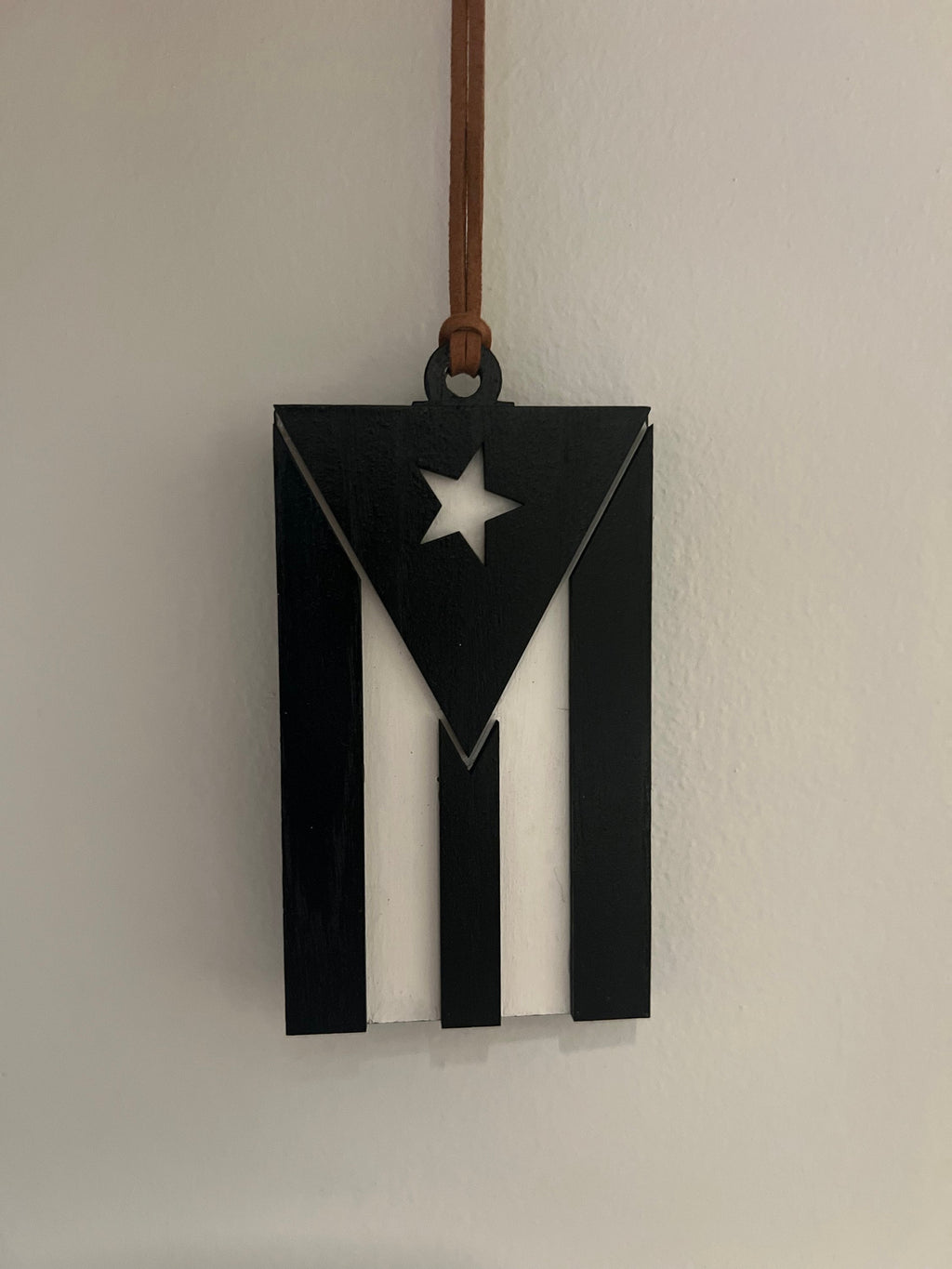 Puerto Rico Flag Car Charm: Wood Rear View Mirror Accessory