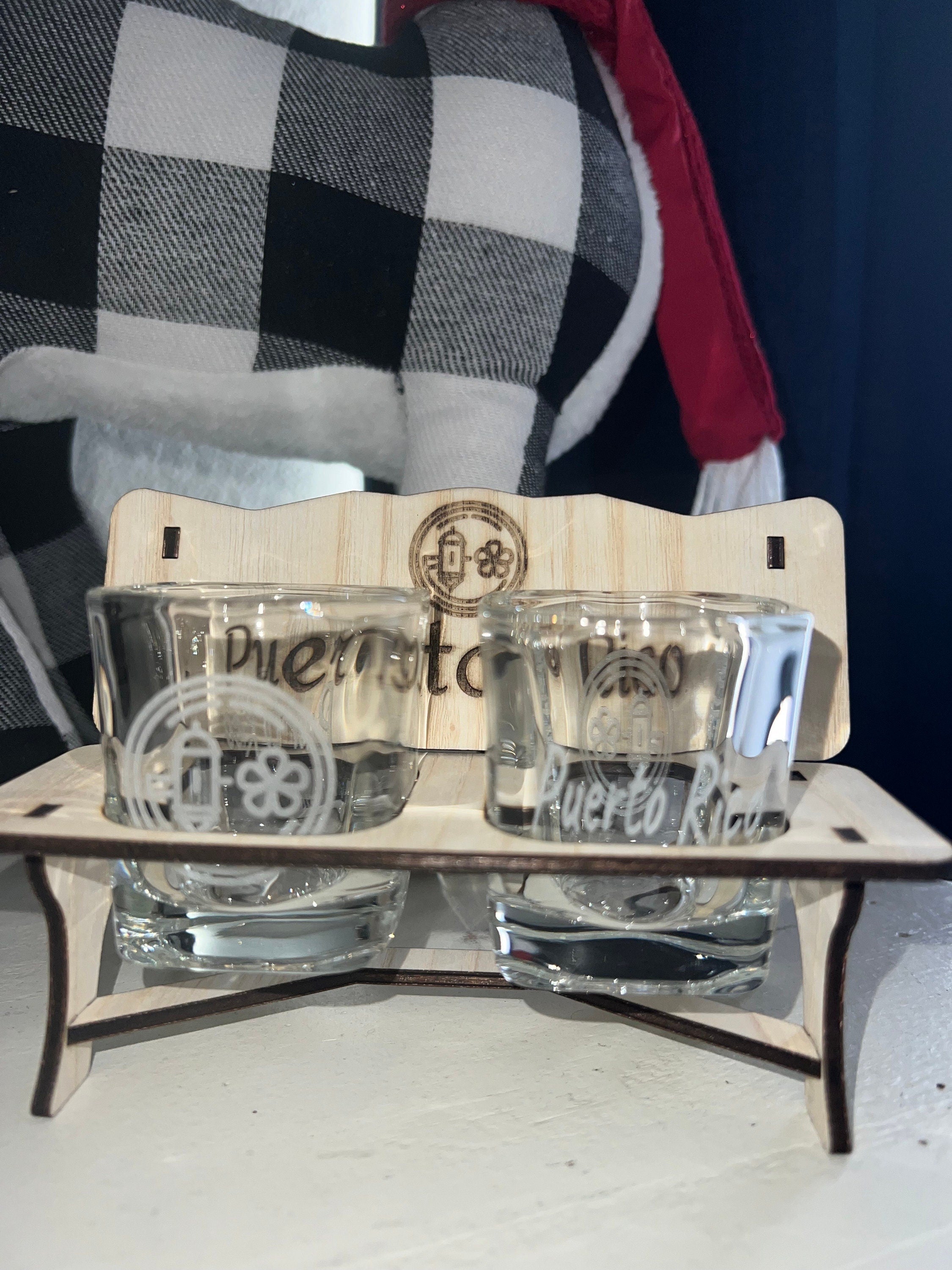 Puerto Rico Engraved Shot Glasses: Crystal Collectible Souvenir