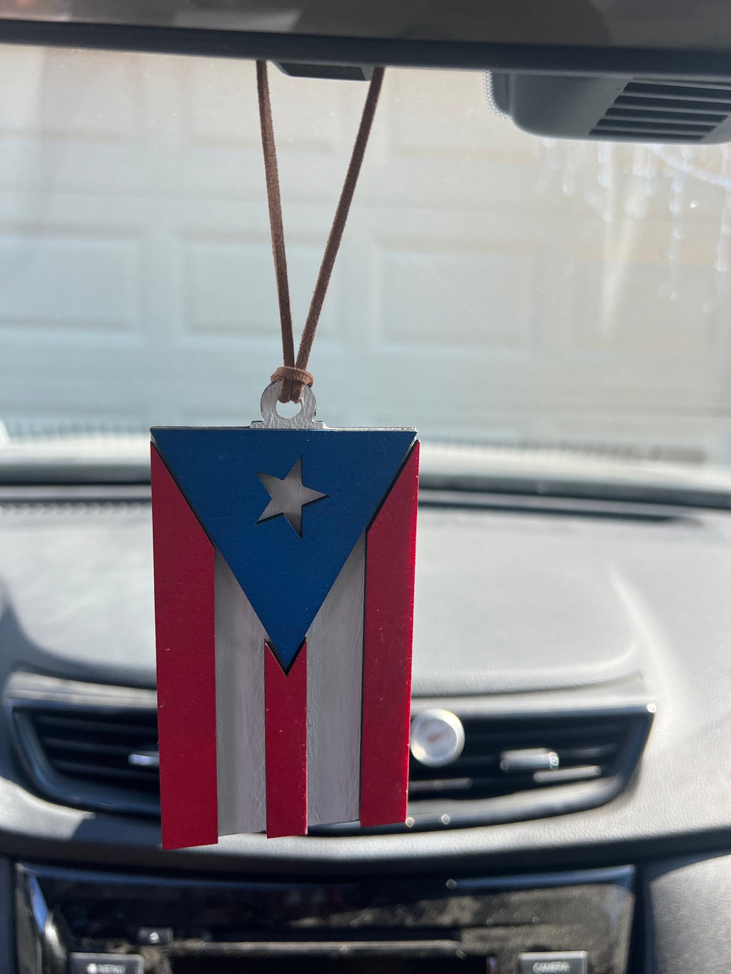 Puerto Rico Flag Car Charm: Wood Rear View Mirror Accessory