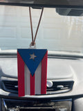 Puerto Rico Flag Car Charm: Wood Rear View Mirror Accessory