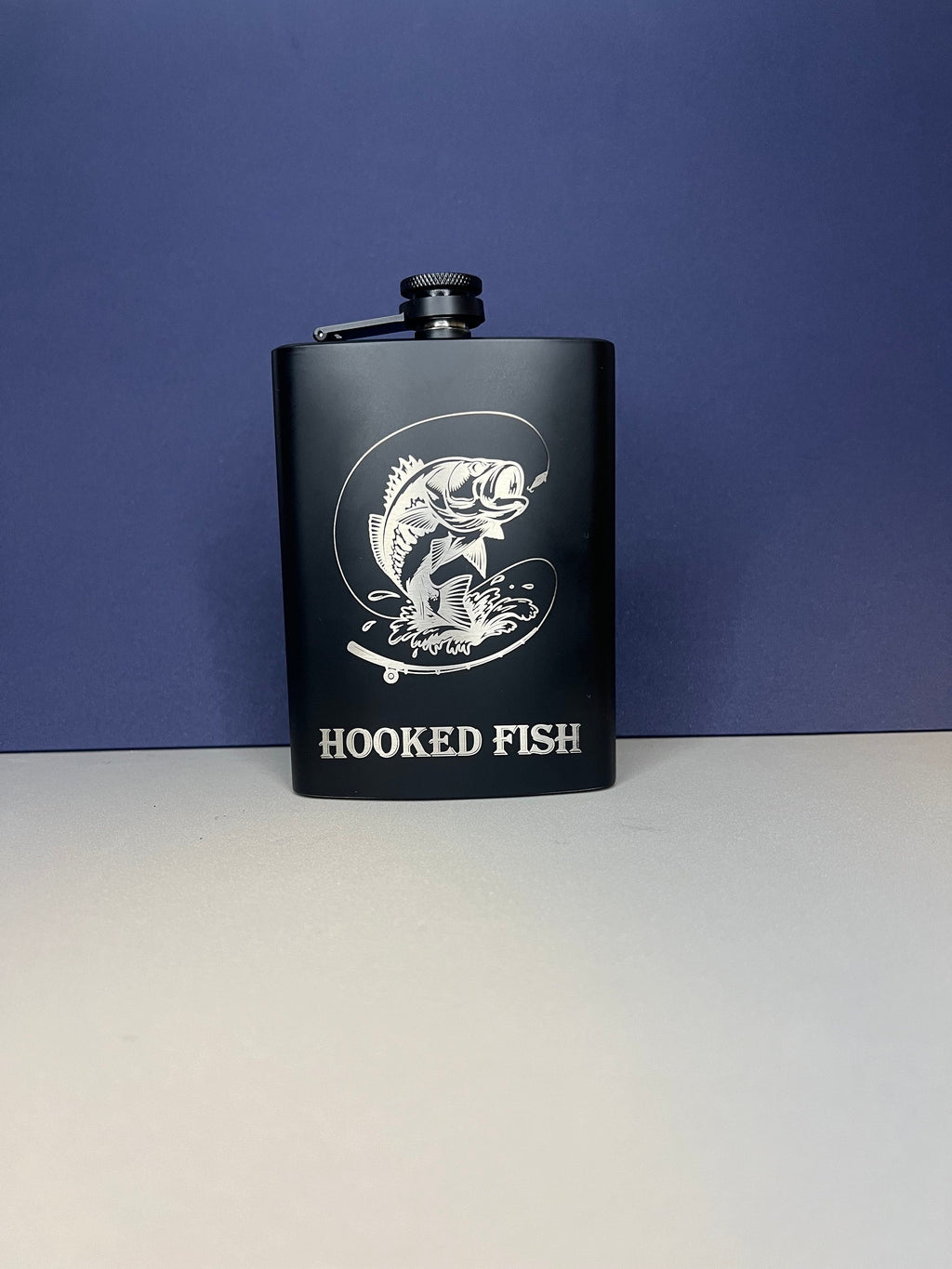Hooked Fish Flask: Black Stainless Steel Liquor Flask for Fishing