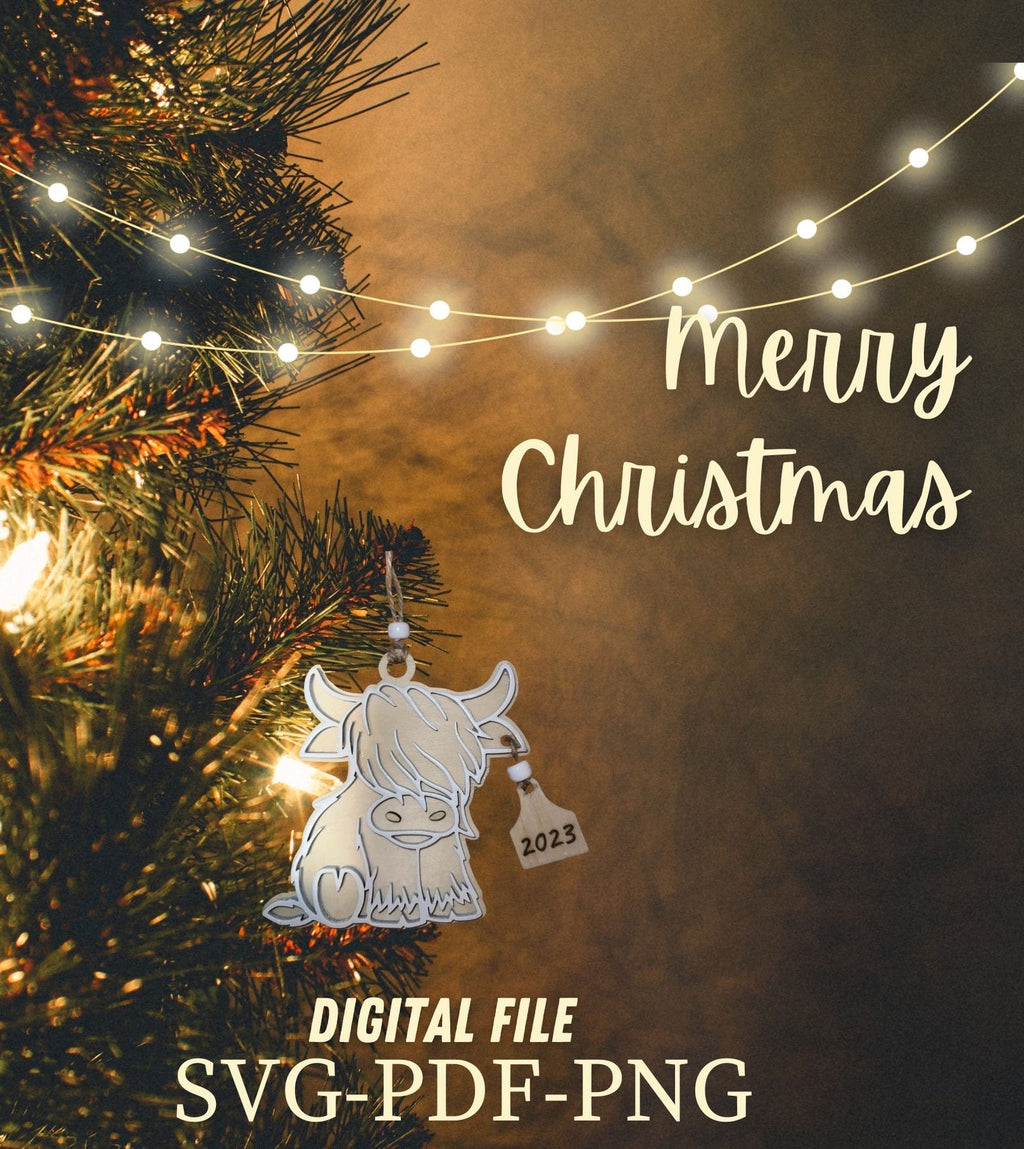 Highland Cow Christmas Ornament: Laser Cut File (SVG, PDF, PNG)