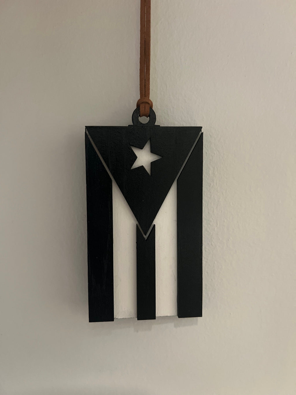 Puerto Rico Flag Car Charm: Wood Rear View Mirror Accessory