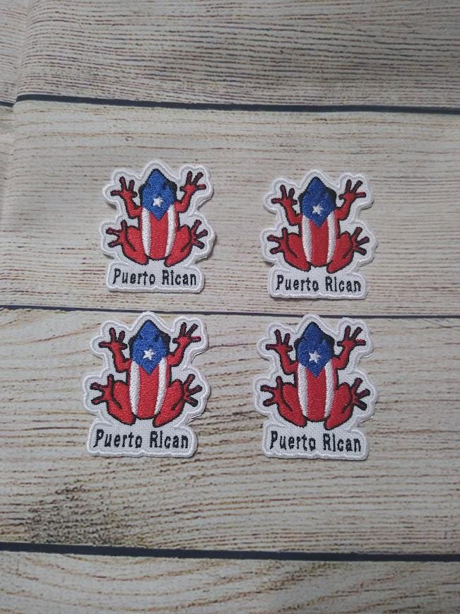 Puerto Rican Coquí Flag Iron-On Patch: Boricua Embroidered