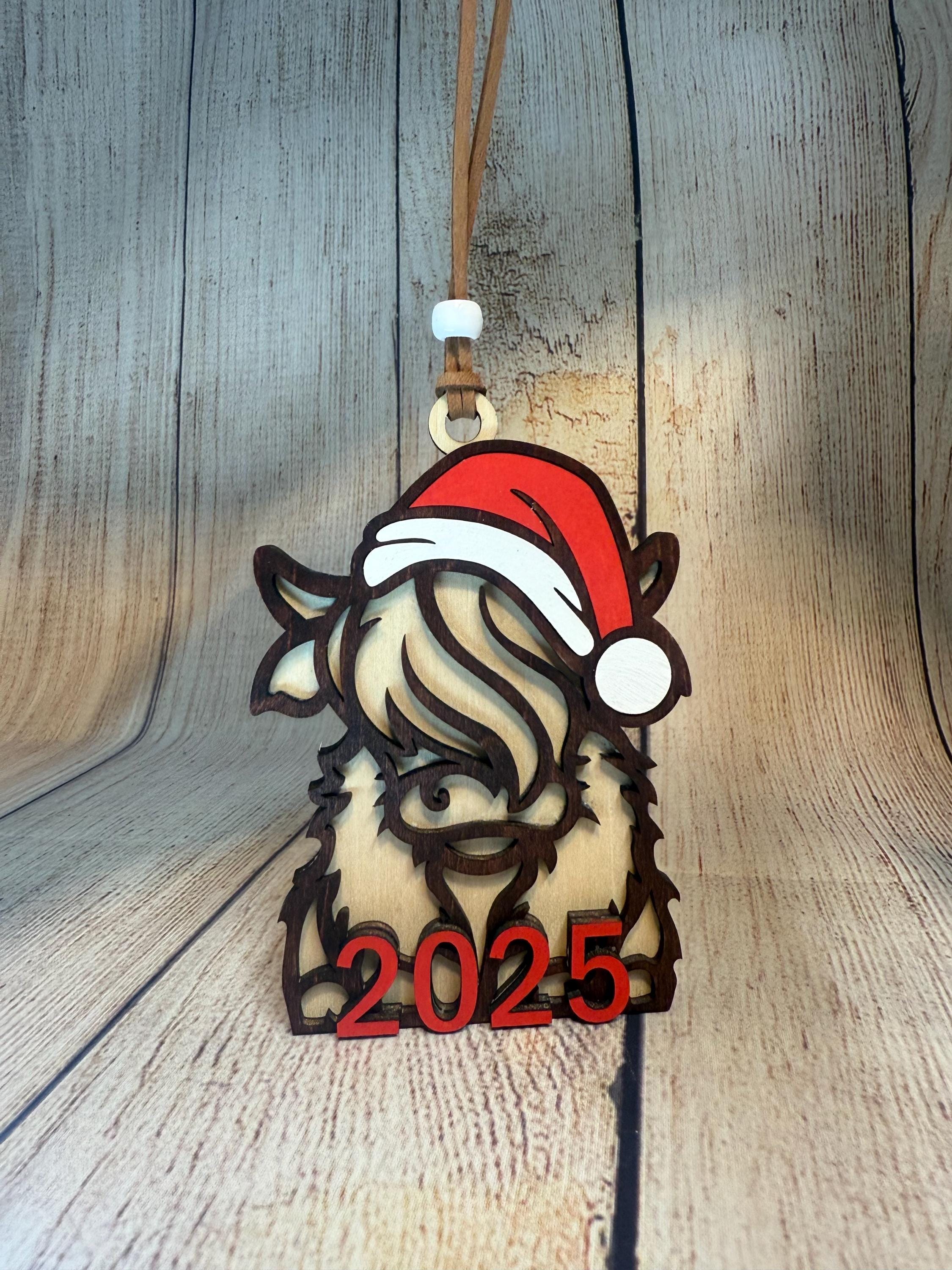 Santa Highland Cow Ornament, Christmas Tree